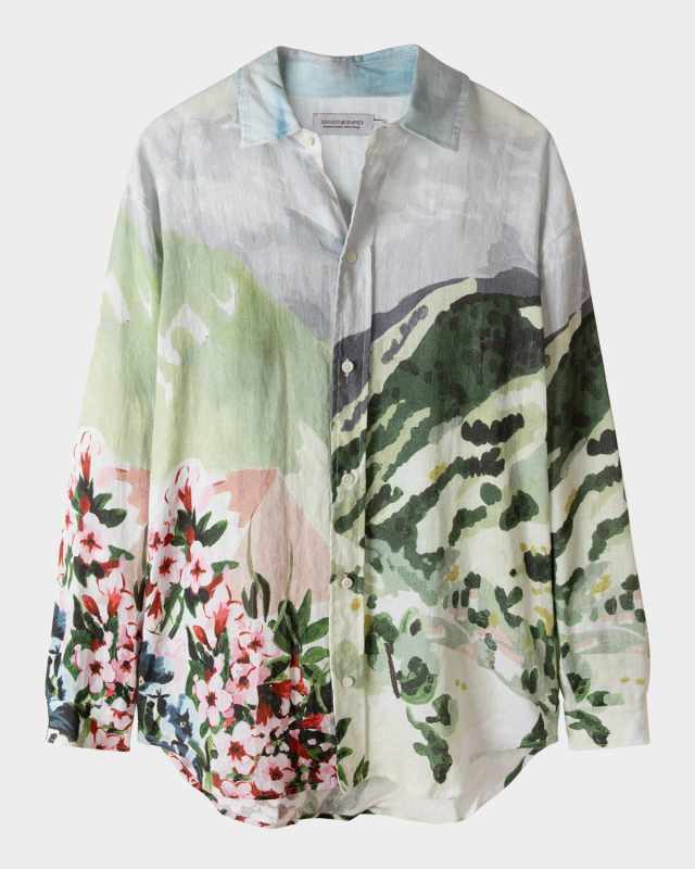 Unisex Landscape-Print Linen Lounge Shirt
